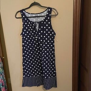 Lands' End Navy and White Polka Dot Sleeveless Blouse